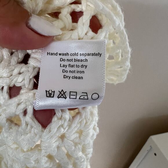 Mumu Mellow Crochet The Day Away Beige Cream Short Sleeve Dress Coverup Size M - Picture 6 of 11